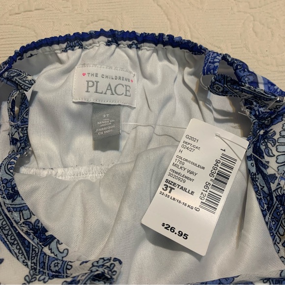 The Children's Place Blue Floral Paisley Spaghetti Strap Toddler Summer Dress - Picture 3 of 4